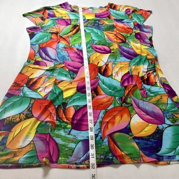 Colorful Green Purple Yellow  Flower Crew Neck Short Sleeve Pull Over Dress - Picture 6 of 14